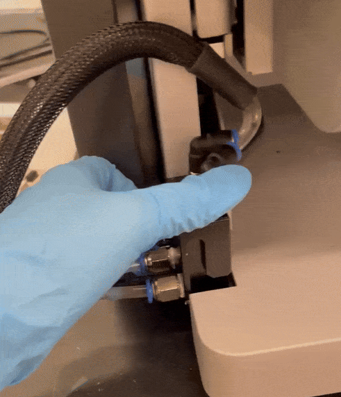 Inserting the cold-stage connector block.